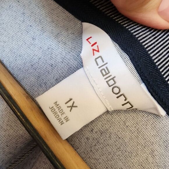 Liz Claiborne Women's Navy Mélange 3/4 Sleeve V Neck Shirt Size 1X Stripes NWT - Picture 4 of 11